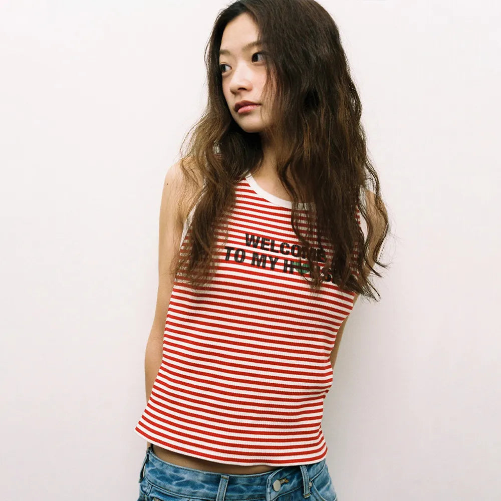 AEAE WELCOME TO MY HOUSE SLEEVELESS (RED)