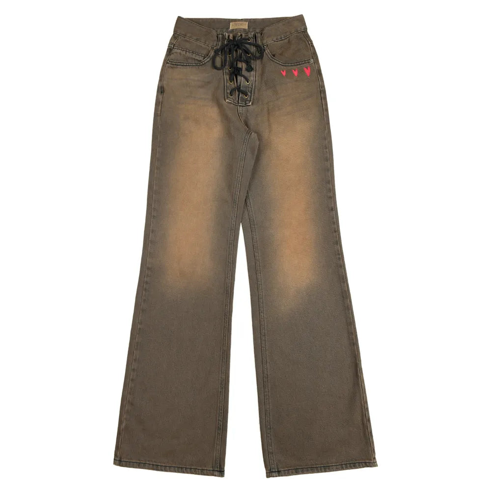 AEAE Heart Embroidery Jeans-(BROWN)