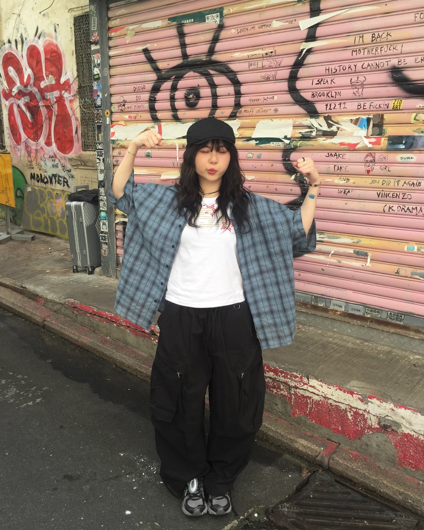 zipper cargo balloon pants (black)