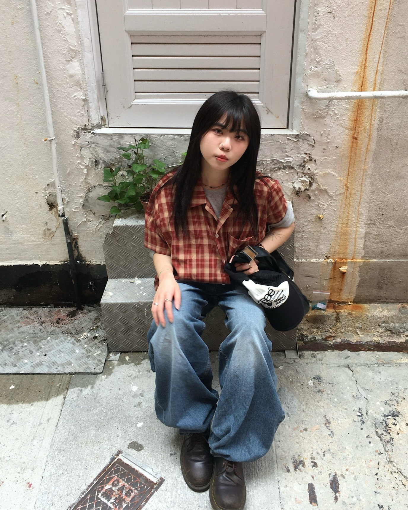 london crop checked shirt (red)