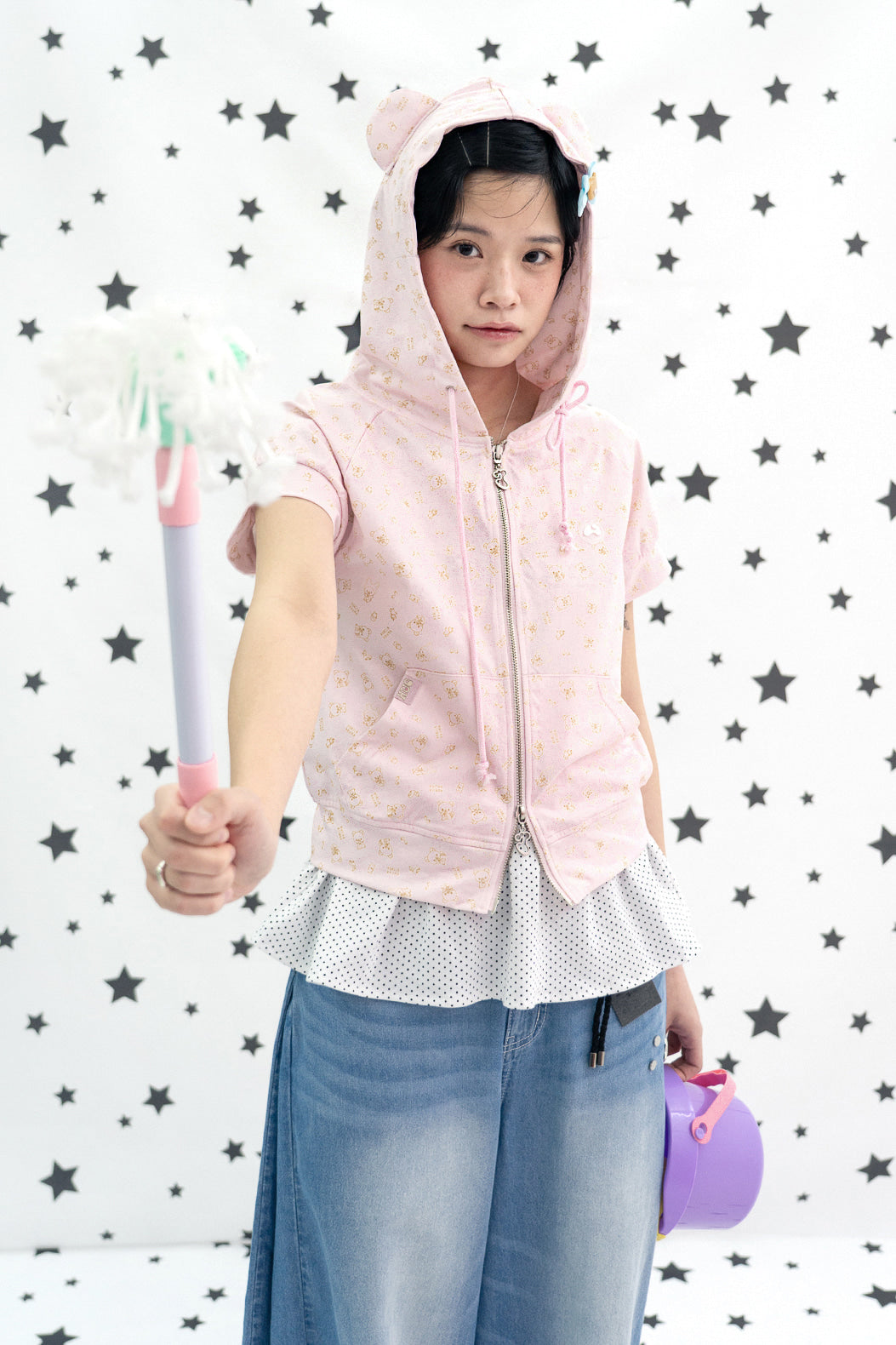 HUGYOURSKIN KORILAKKUMA PRINTED HOODIE ZIP-UP (PINK)
