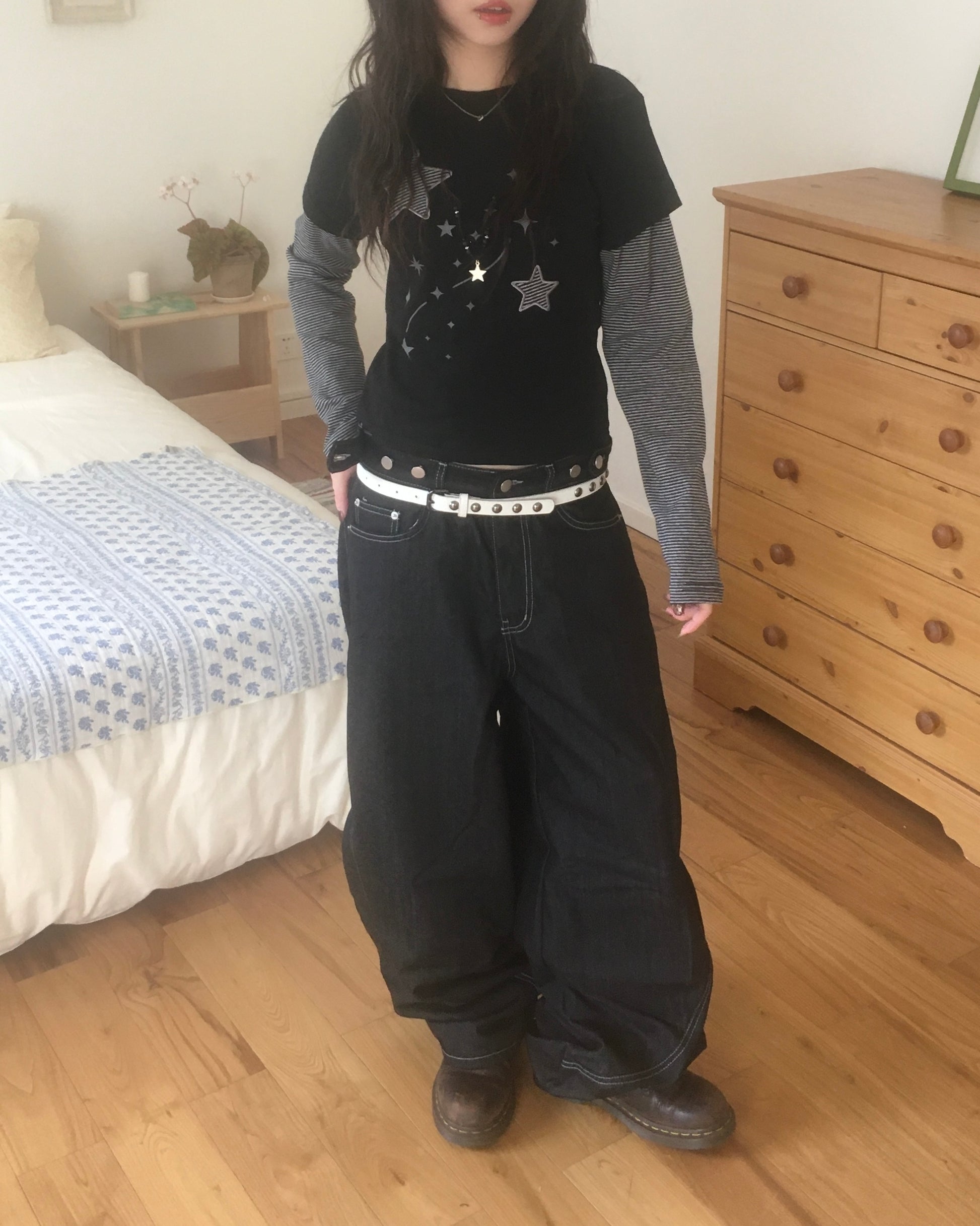 stitch pocket pants (black)