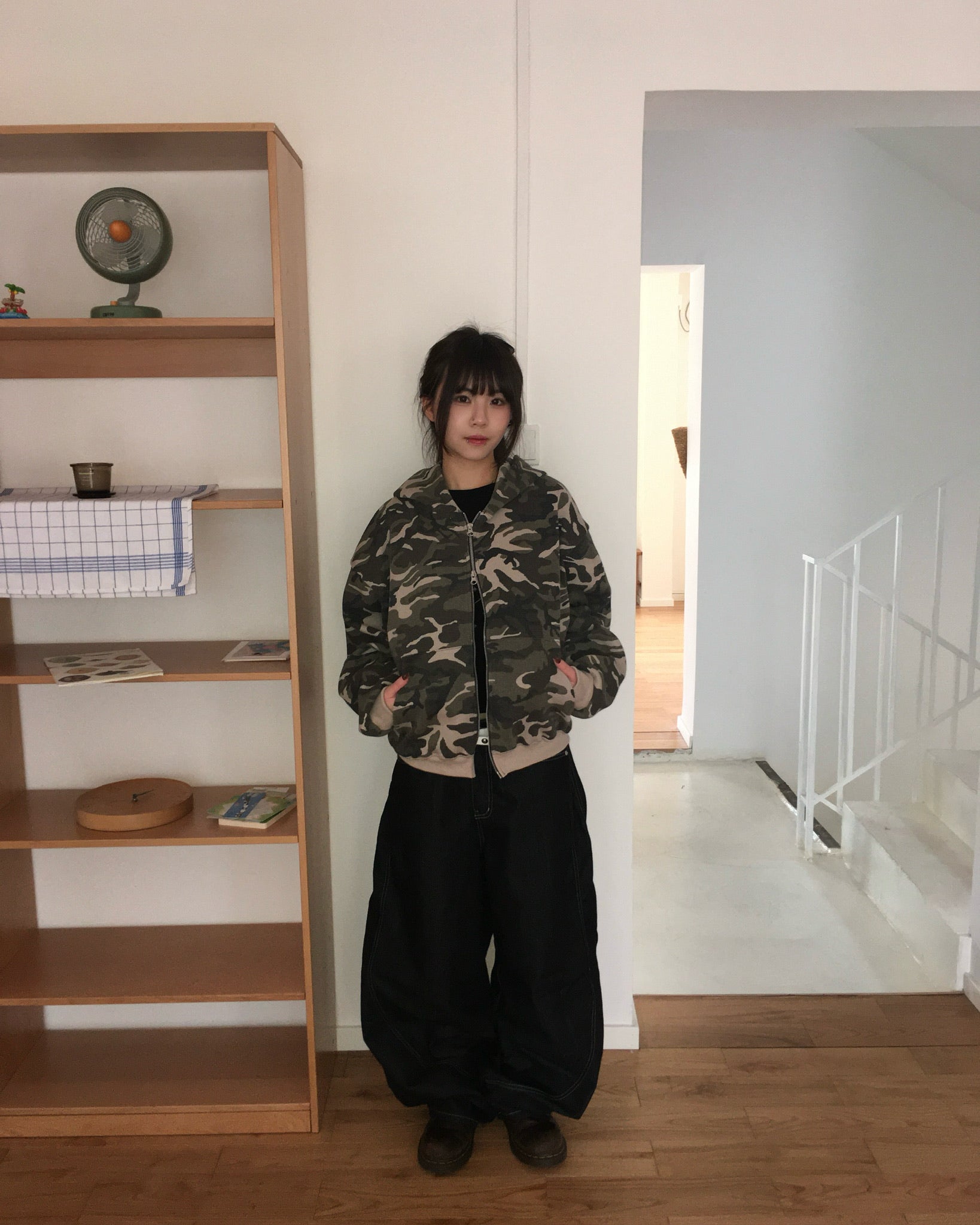 camo waffle zip-up hoodie (beige)