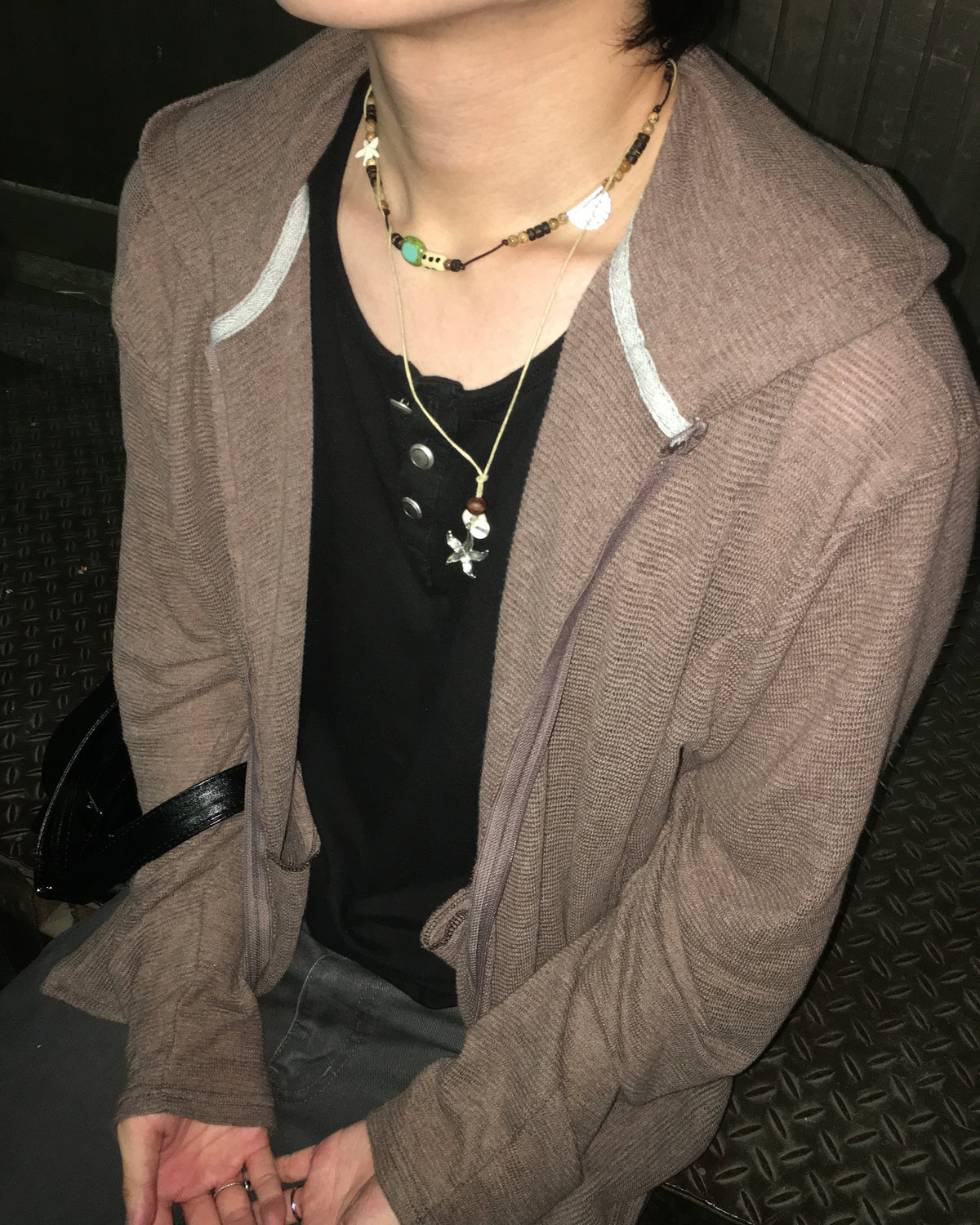mesh hooded jacket (brown)