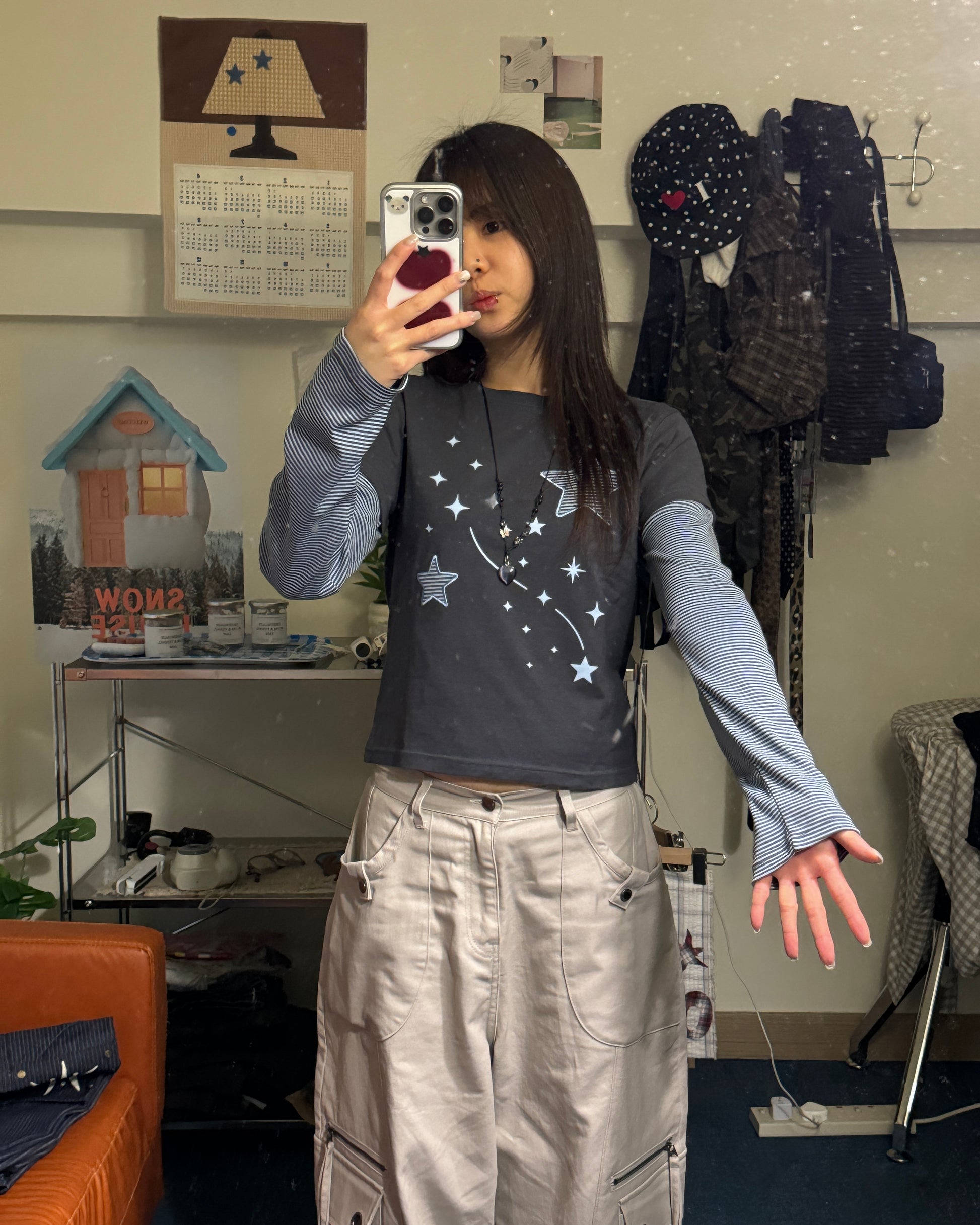 [1+1] star stripe layered tee