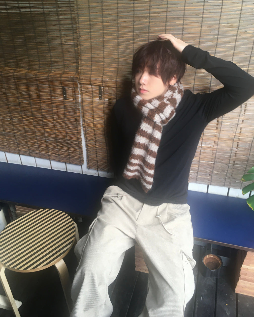 striped wool scarf (brown)