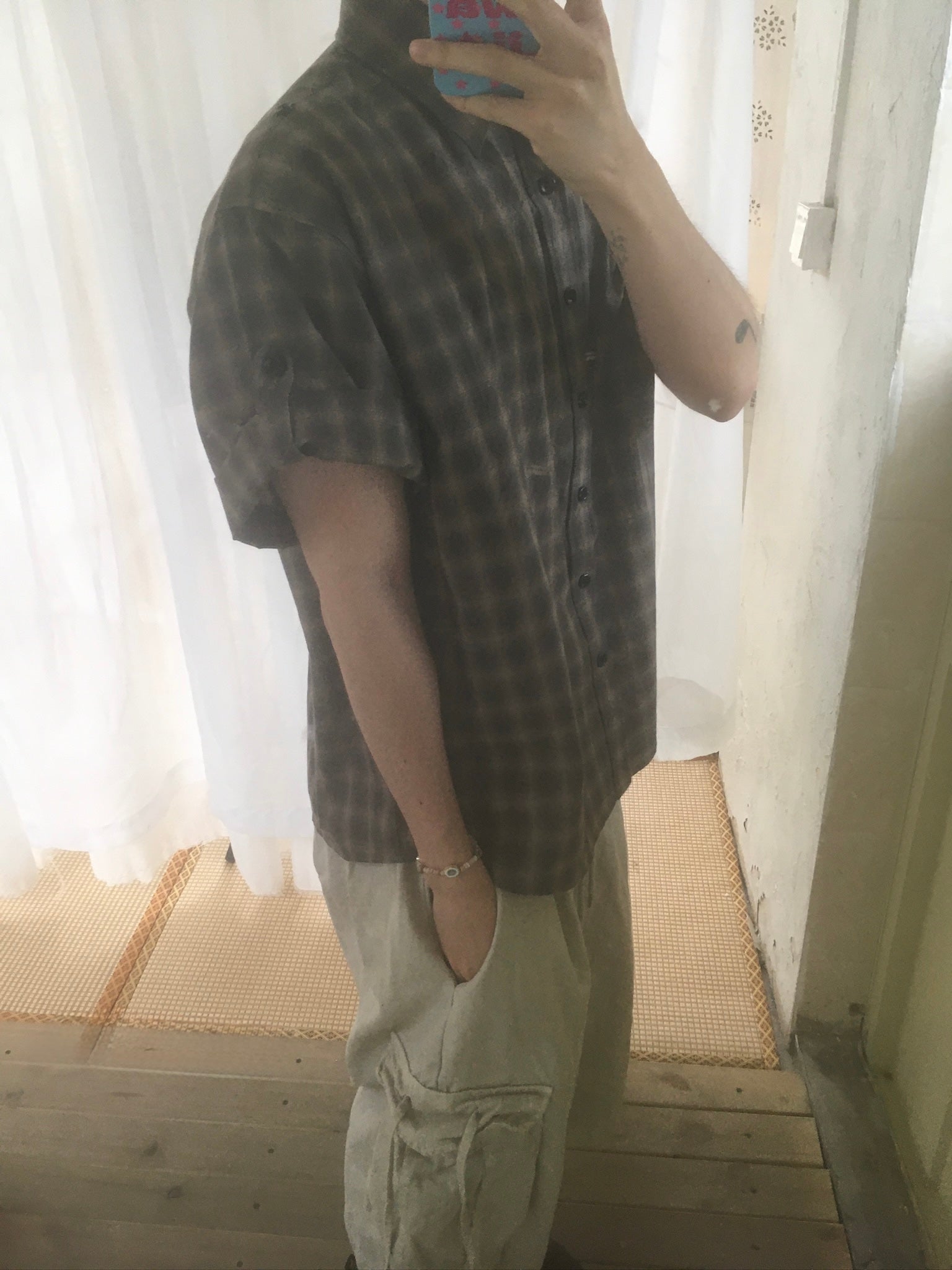 check linen shirt (charcoal)