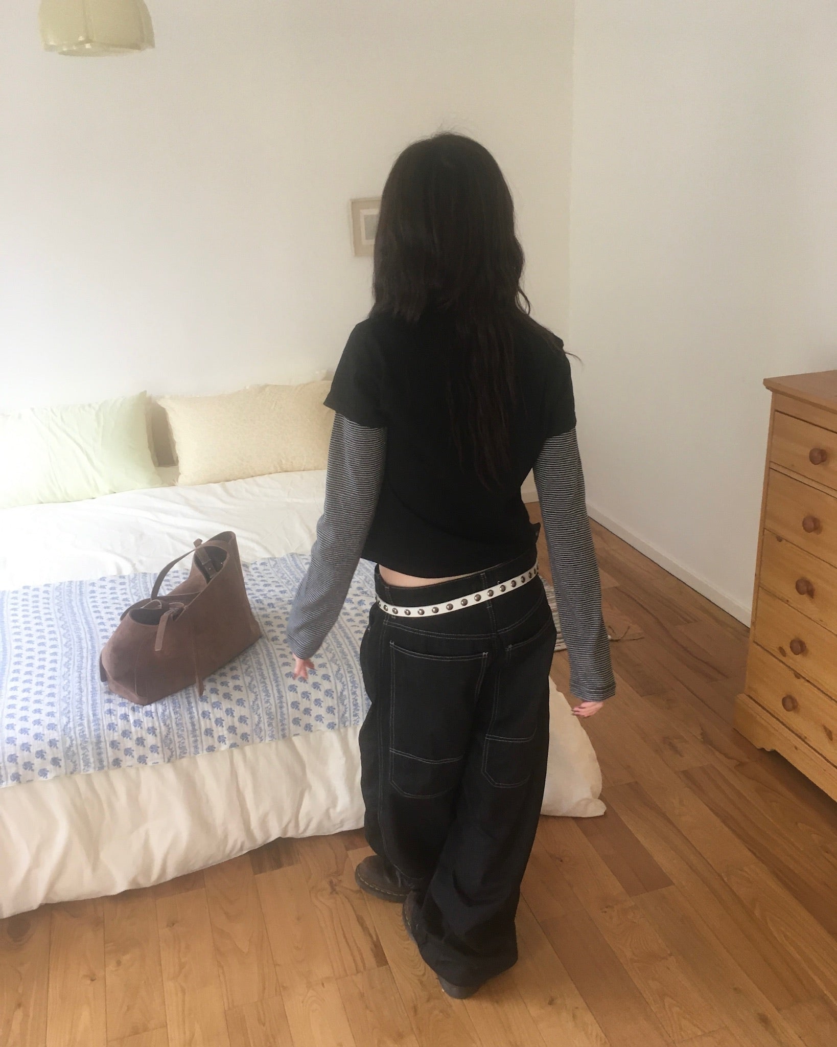 (★BEST) star stripe layered tee (black)