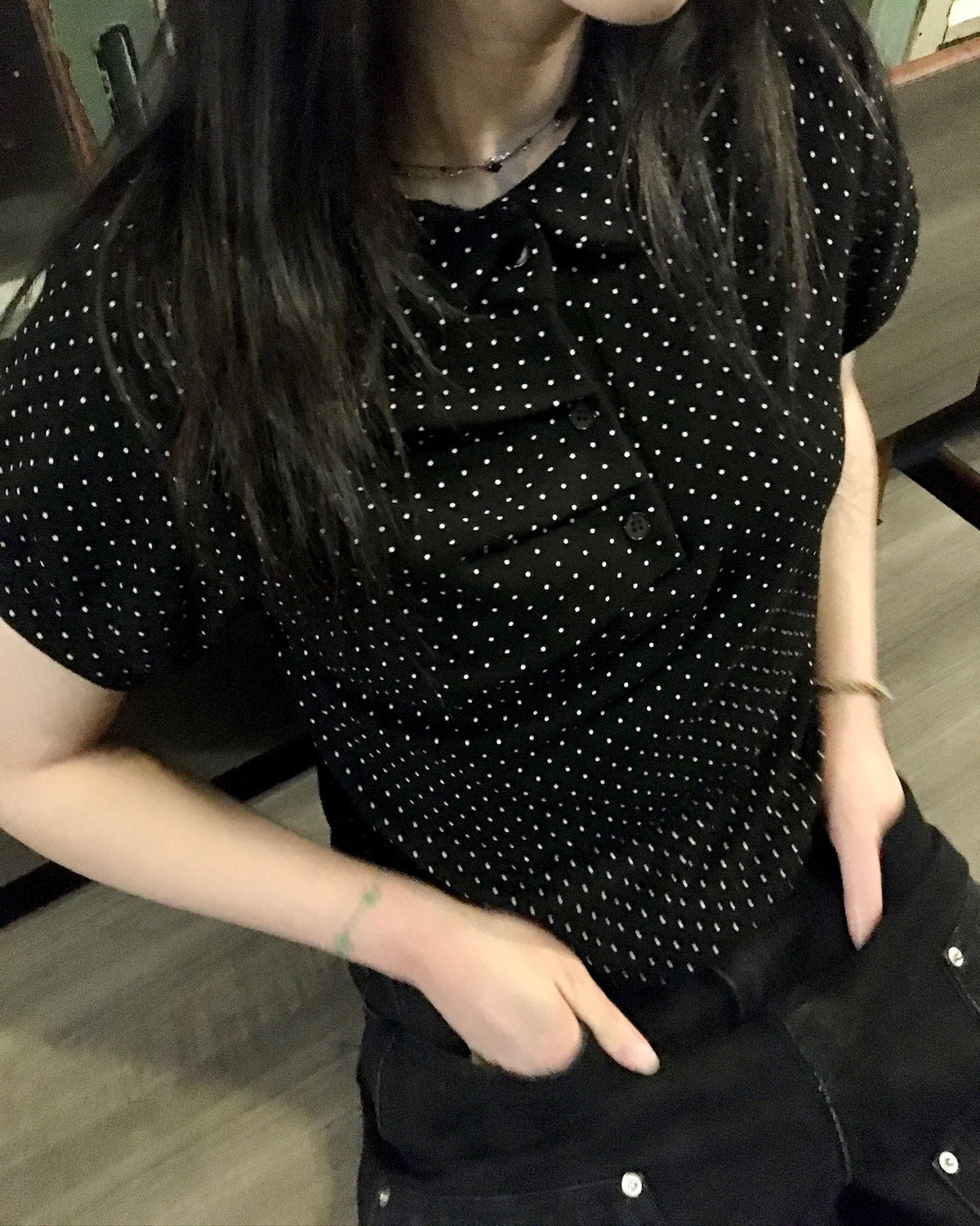 dot rounded puff tee (black)
