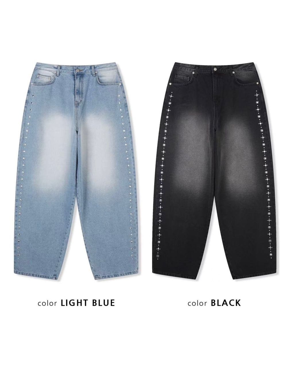 studded balloon jeans (blue)