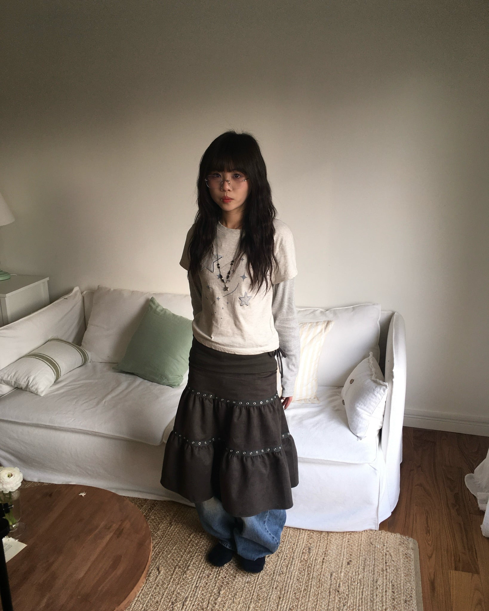 (★BEST) star stripe layered tee (oatmeal)