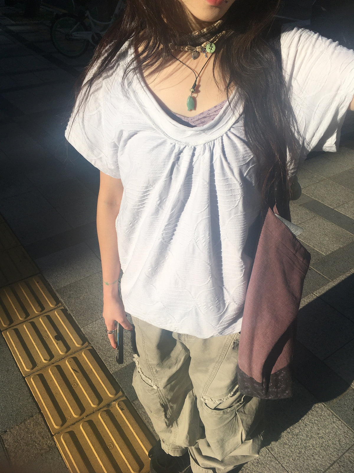 (★best) textured off shoulder blouse