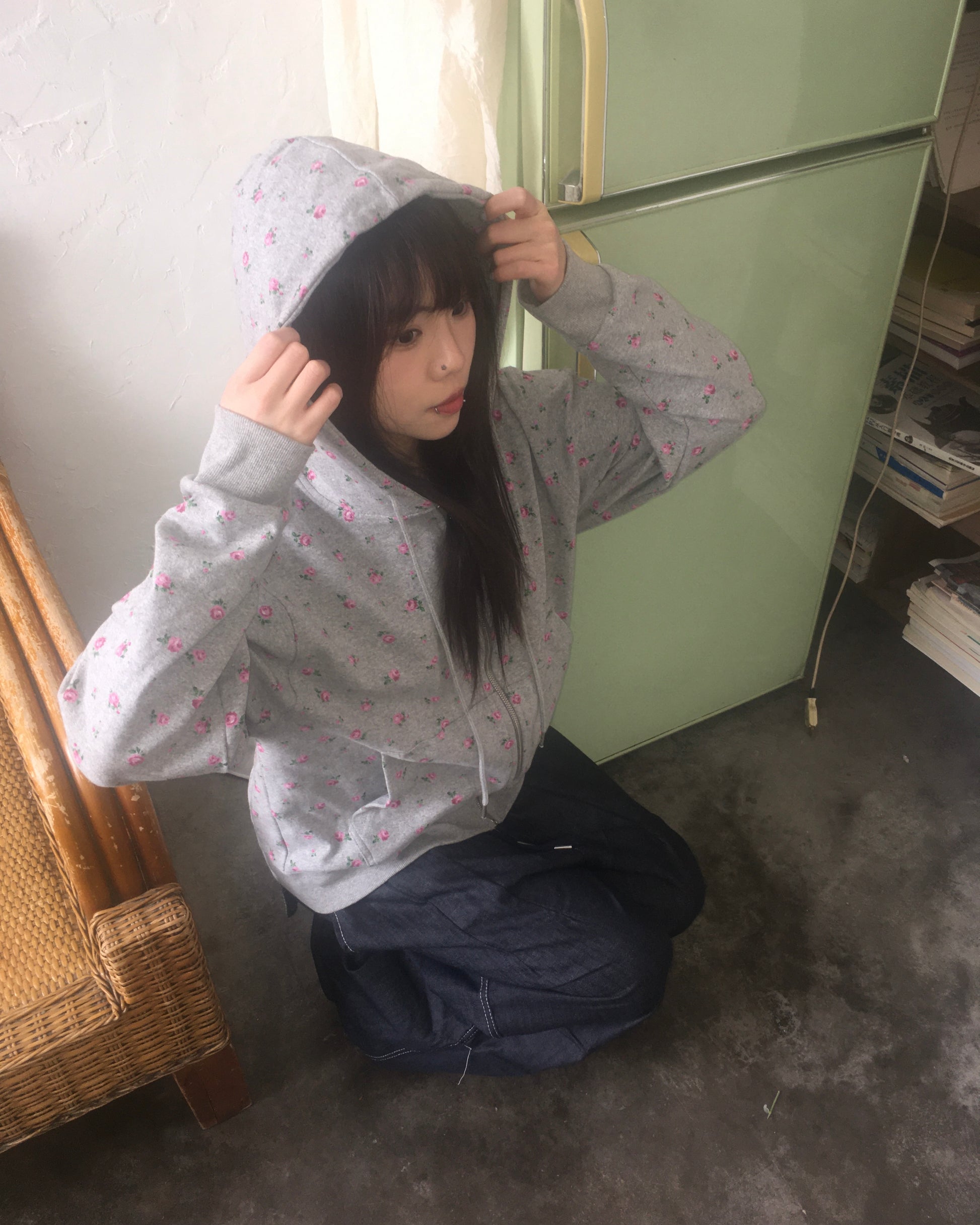 flower zip-up hoodie