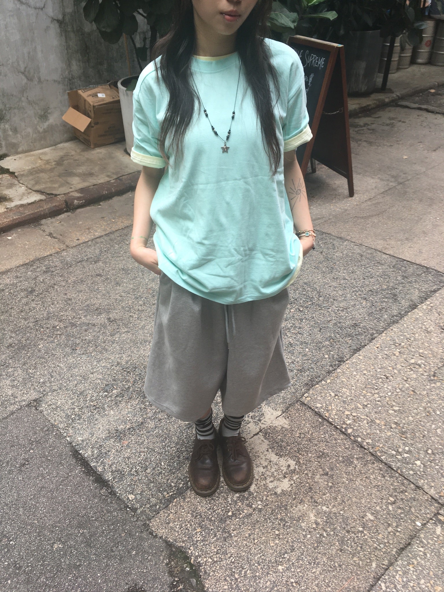 (★1+1) layered crop tee (mint+lemon)