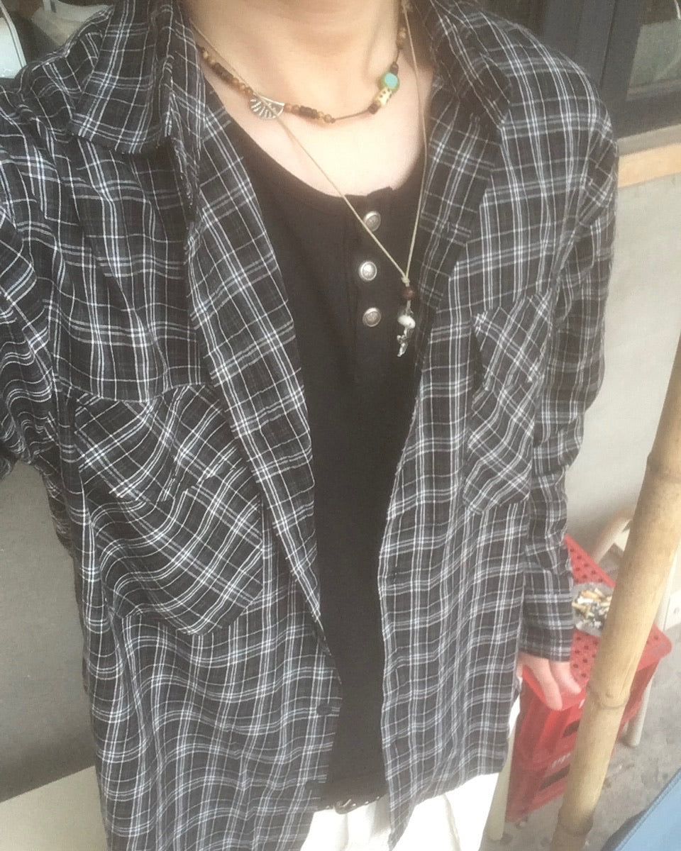 double pocket checked shirt (black)