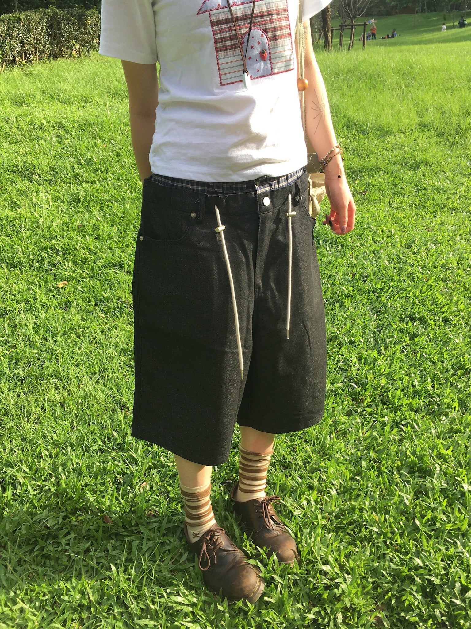 trunk layered half pants (black)