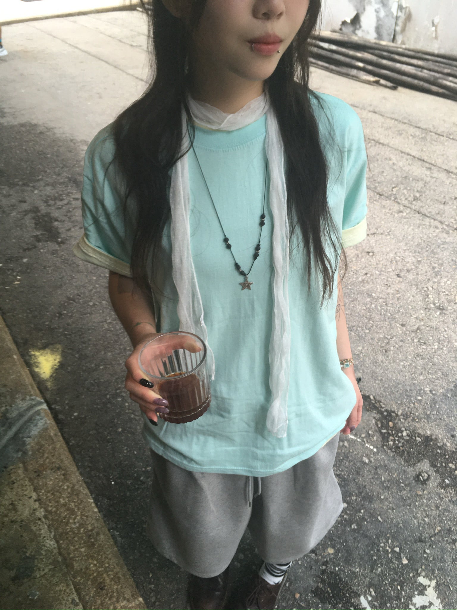 (★1+1) layered crop tee (mint+lemon)