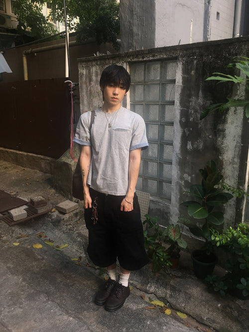 check roll-up pocket tee (grey)