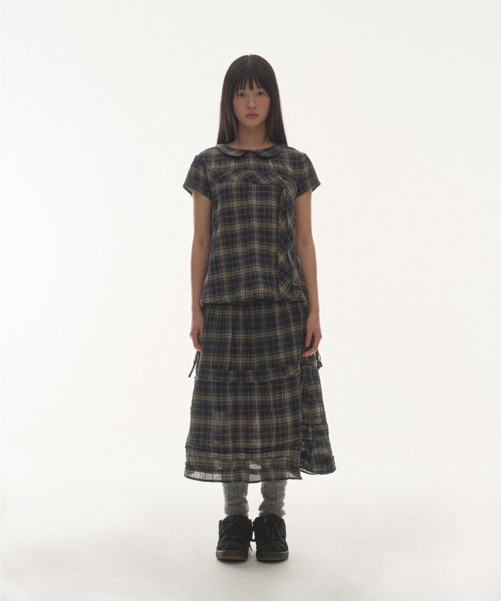 ✪【𝘱𝘳𝘦-𝘰𝘳𝘥𝘦𝘳】coyseio shirring midi skirt (check)