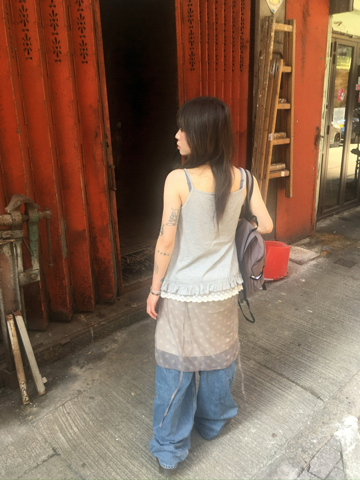 star mesh warp skirt (mauve)