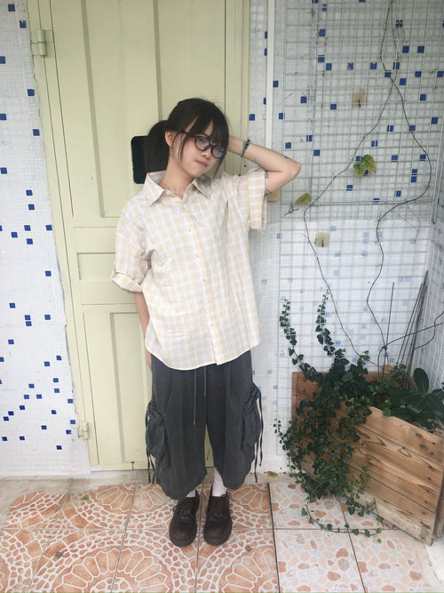check linen shirt (yellow)