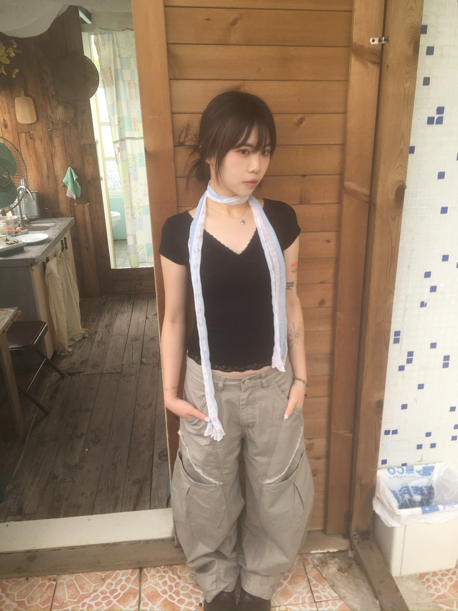 (★BEST) hem button cargo pants (beige)