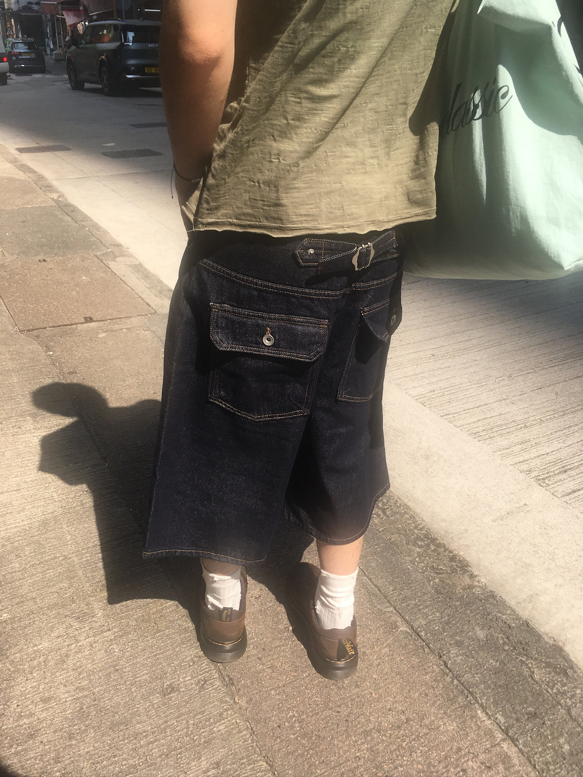cinch back half raw jeans