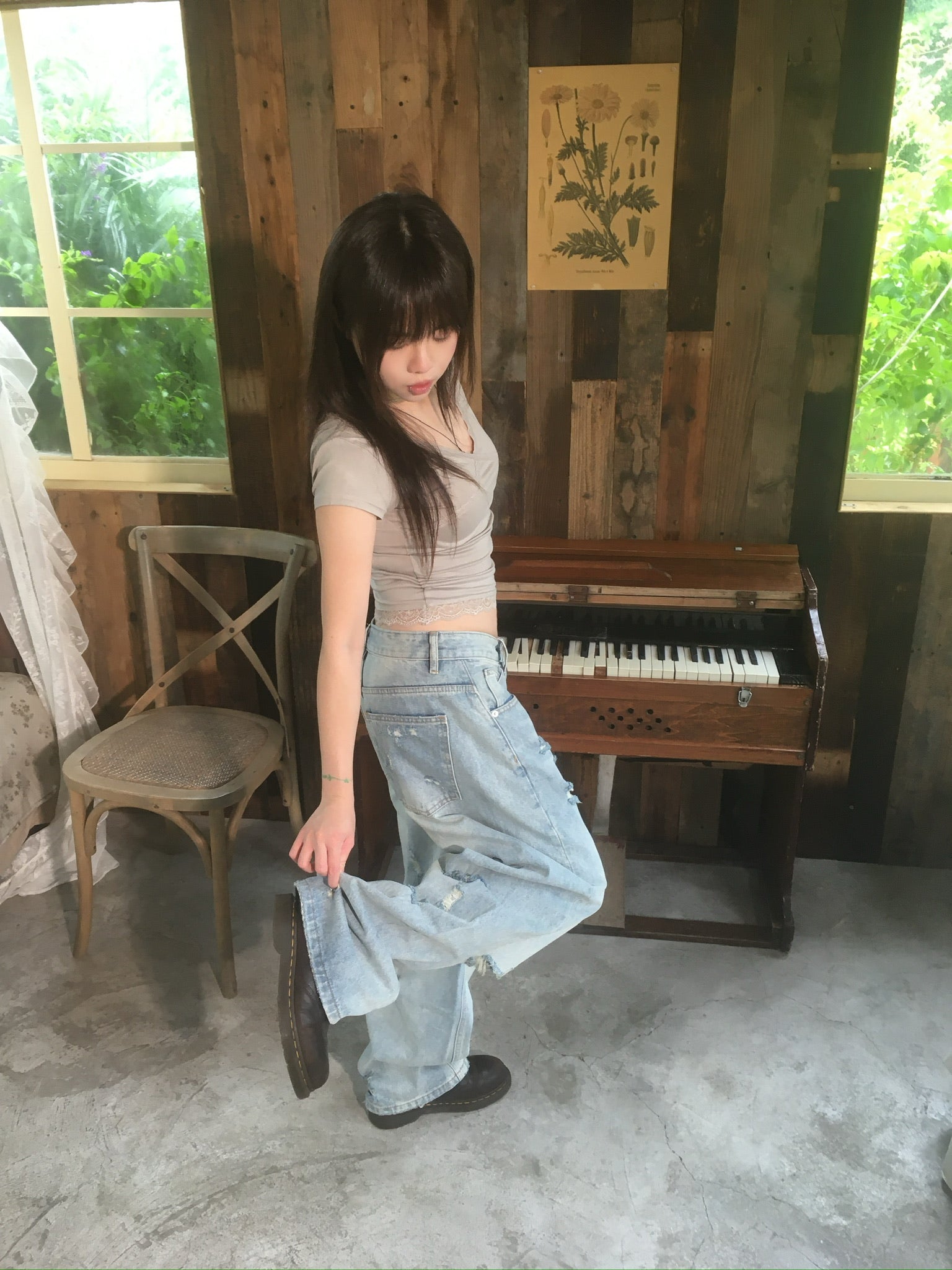 (★BEST) lace trim slim tee (oatmeal)