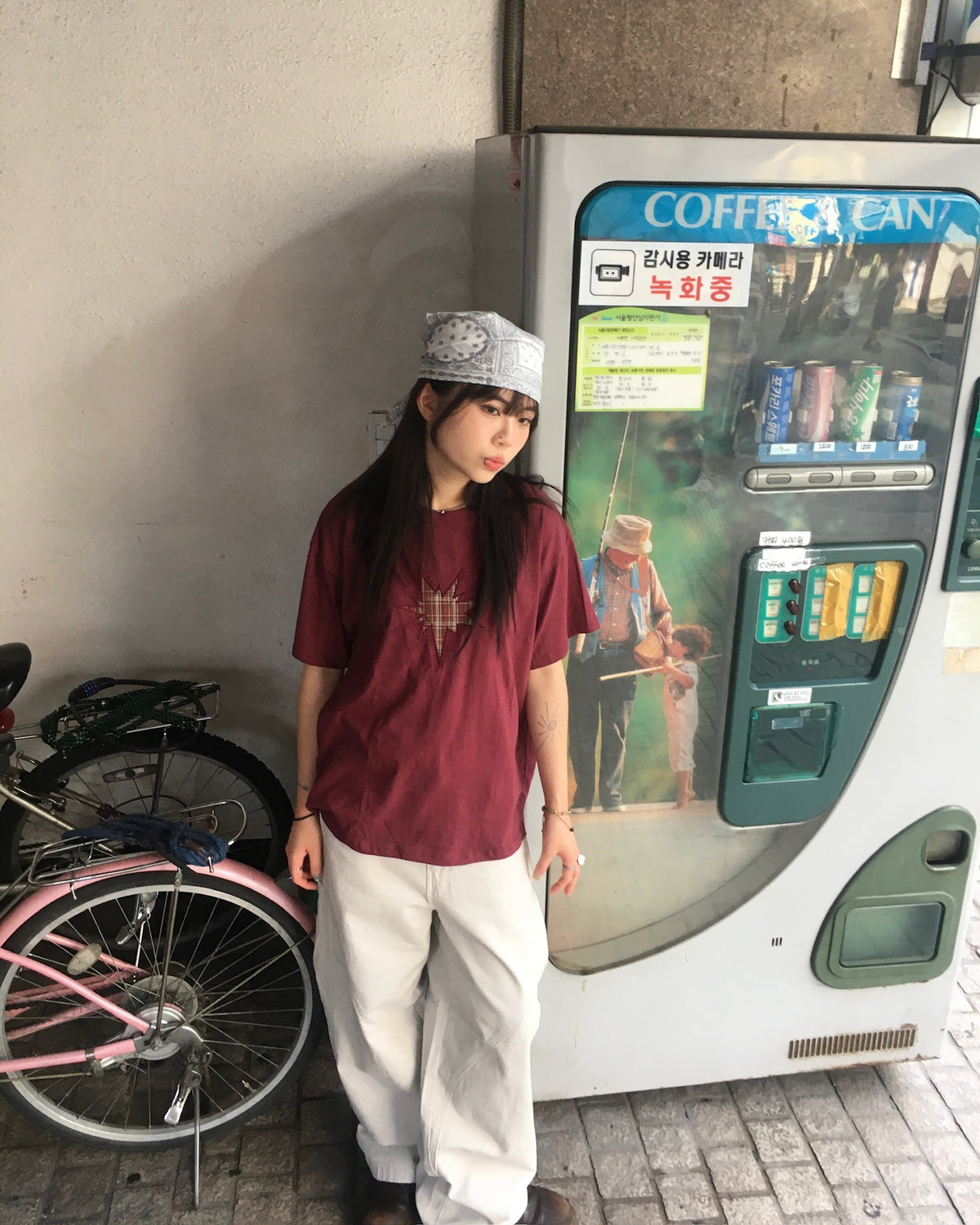 checked star crop tee (red)
