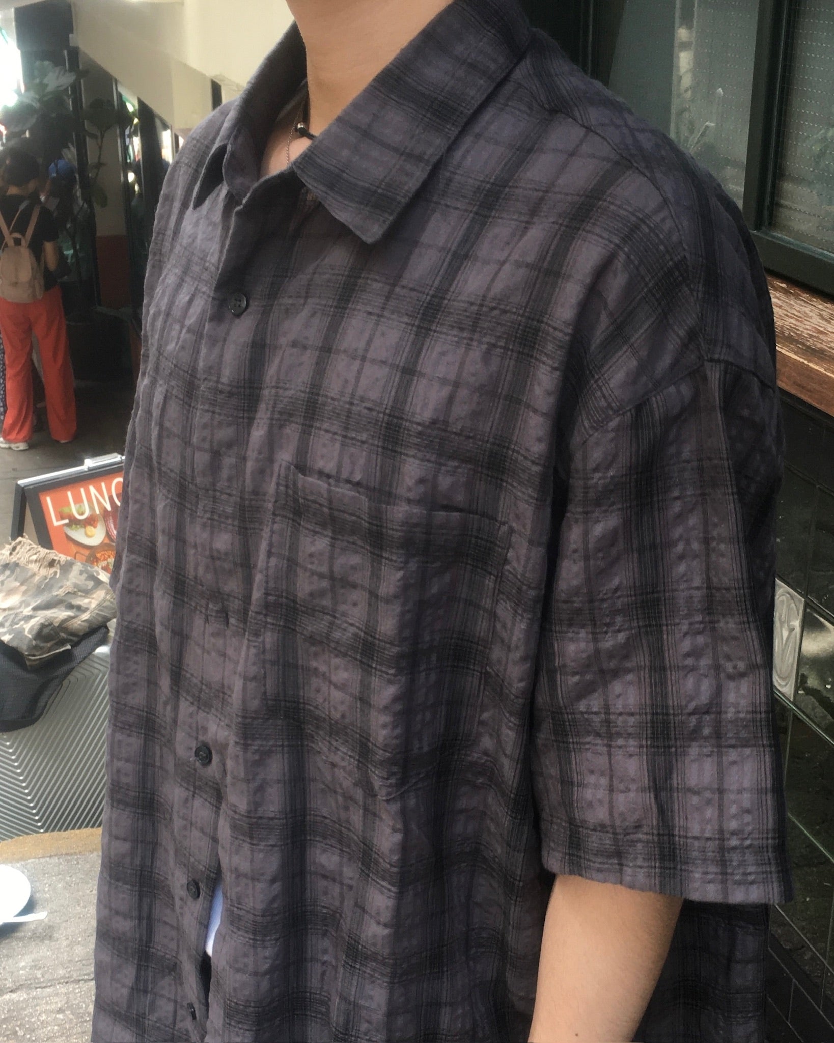 matron wrinkle checked shirt (charcoal)