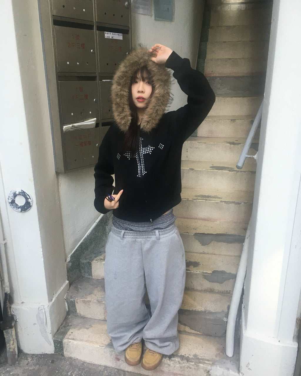 trunk layered sweat pants (grey)