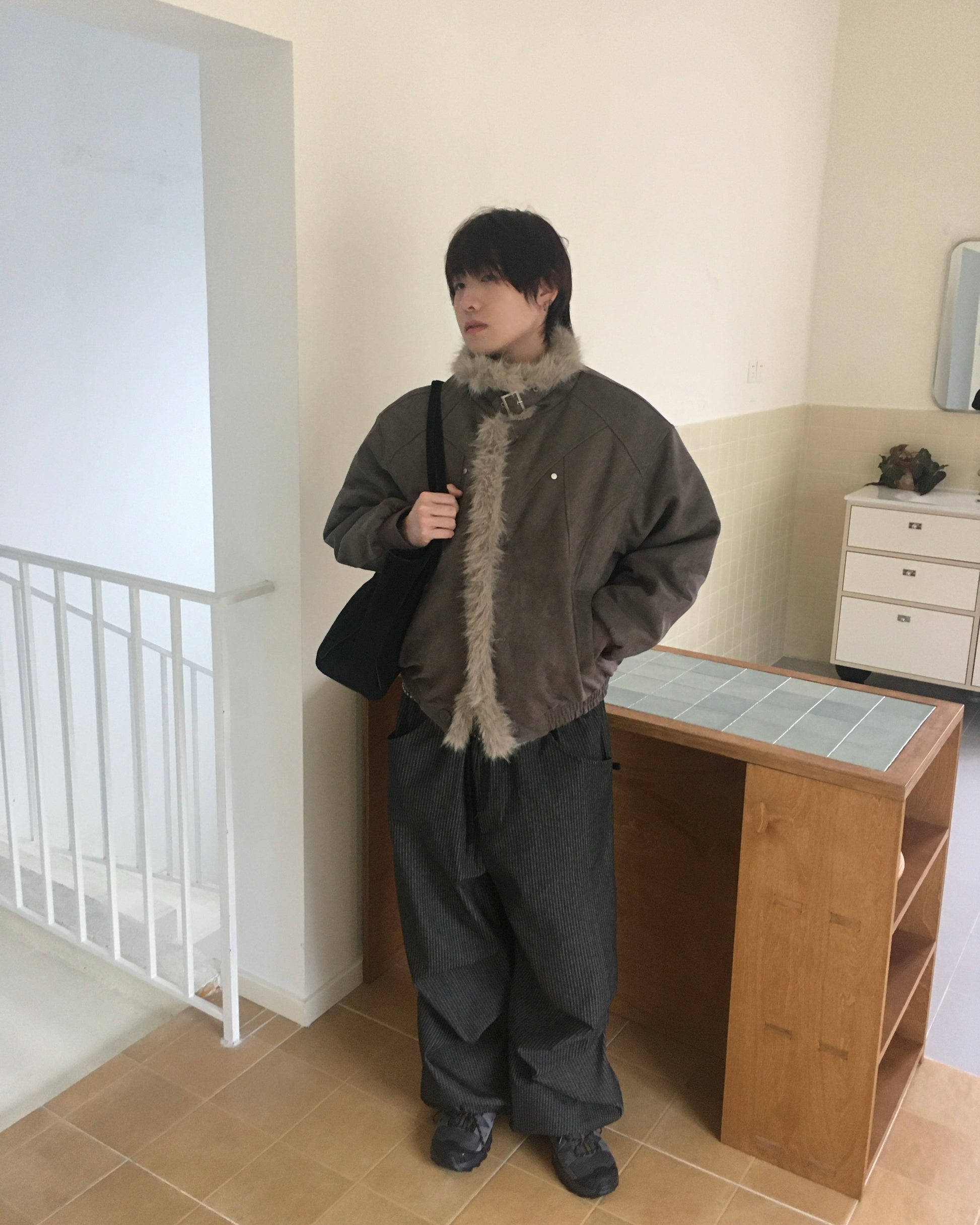 fur collar jacket (charcoal)