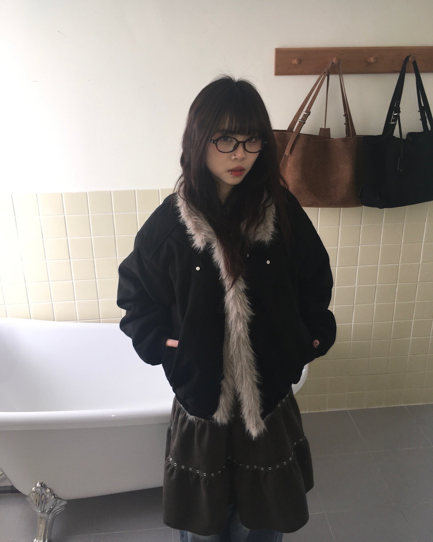 (★BEST) fur collar jacket (black)