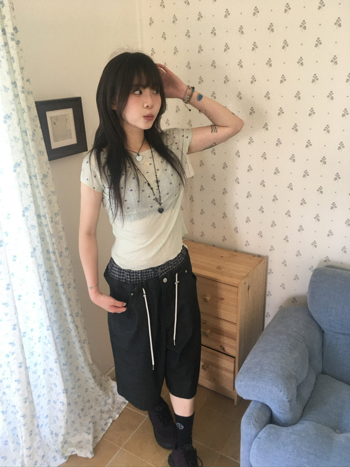ribbed dot top (light green)