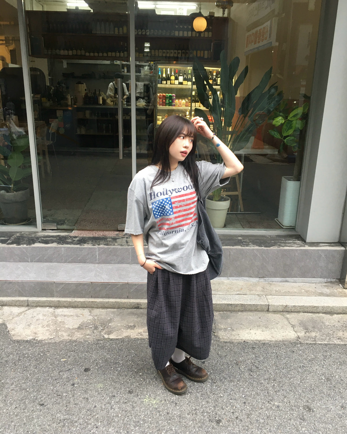 pie checked half pants (black) (women wear)