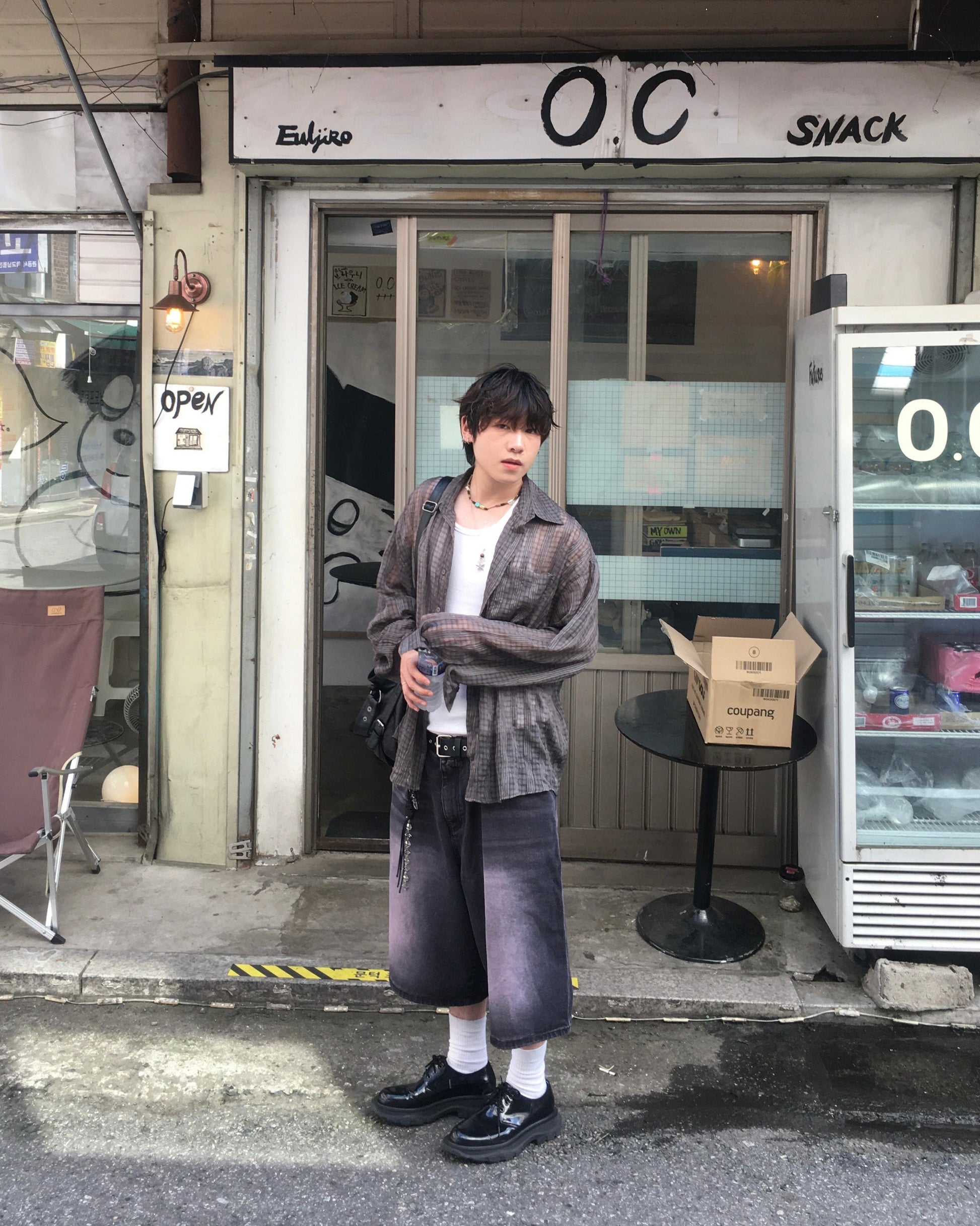 wrinkle checked shirt (charcoal)