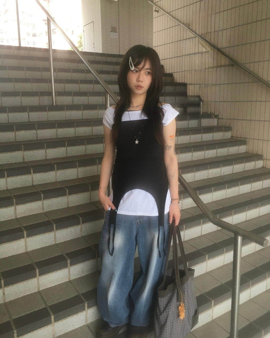two-piece layered tee (black/white)