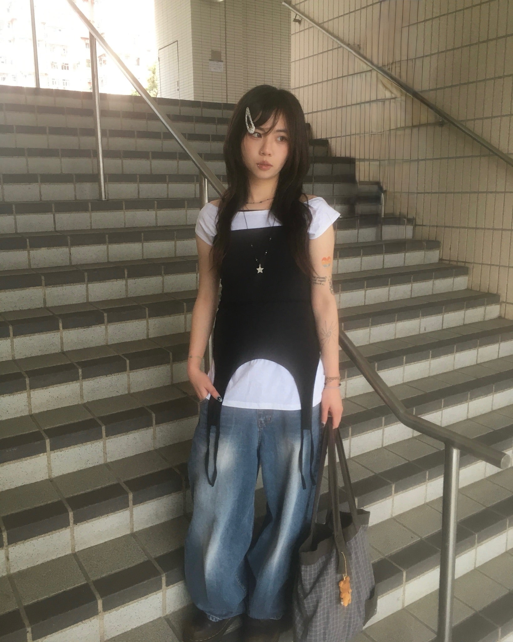 two-piece layered tee (black/white)
