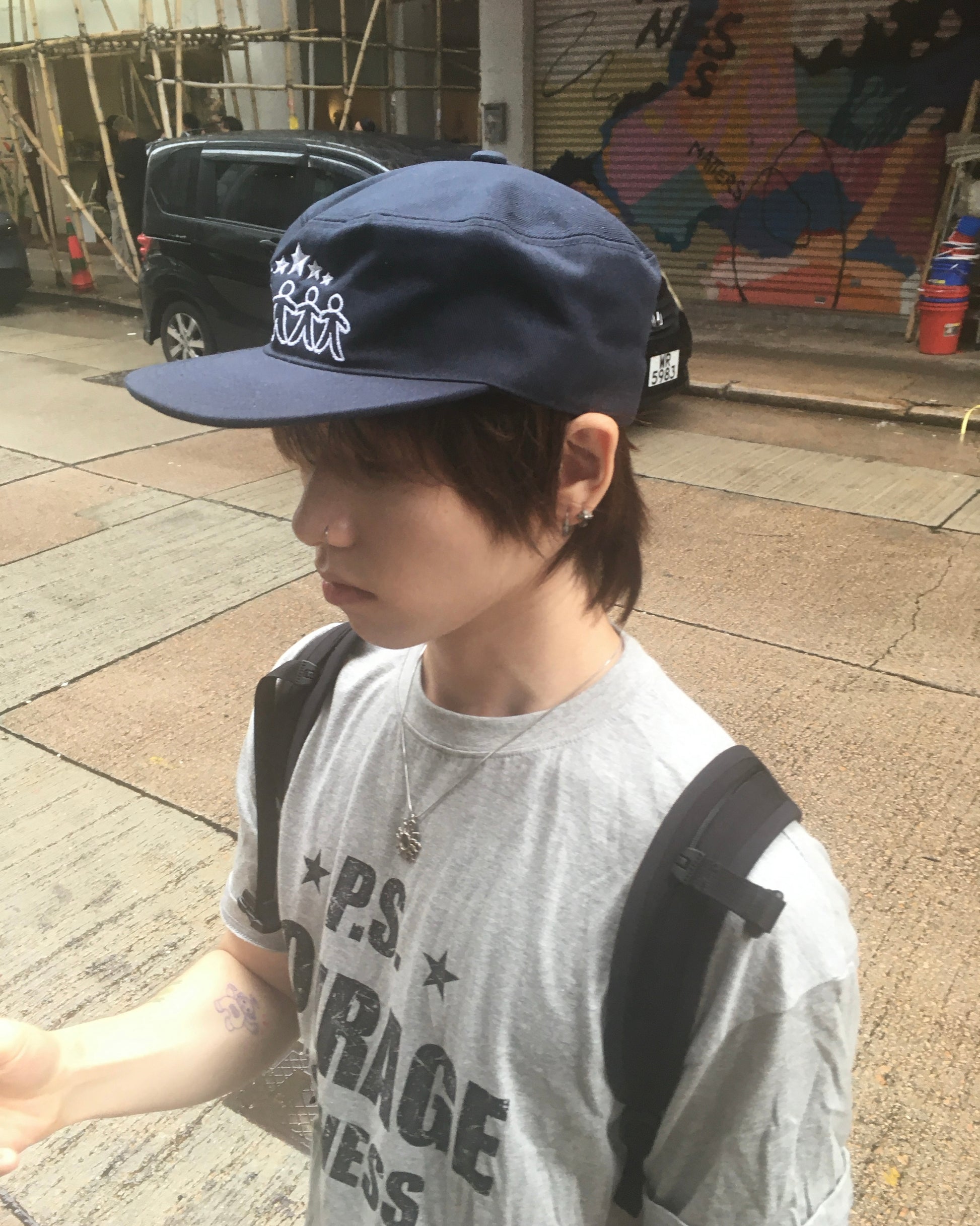 five star pillbox cap (navy)