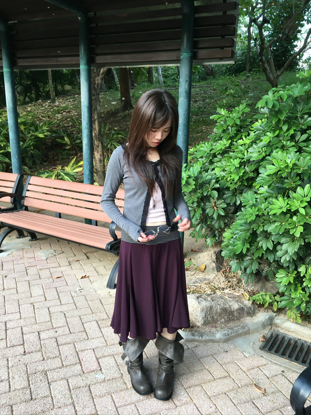 stripe waist flowy midi skirt (purple)