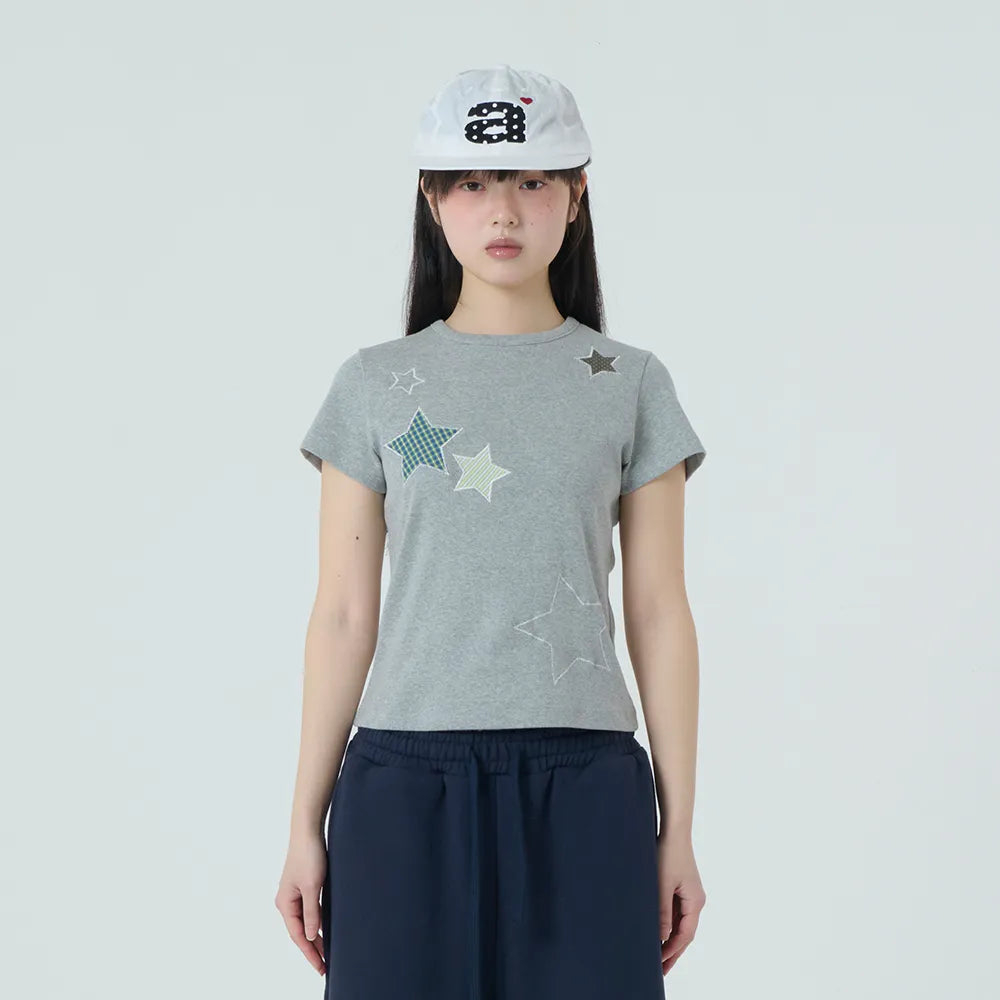 AEAE CHECK STAR TEE (GREY)
