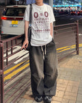 washed string wide jeans (black)