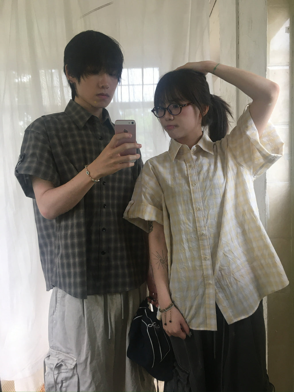 check linen shirt (yellow)