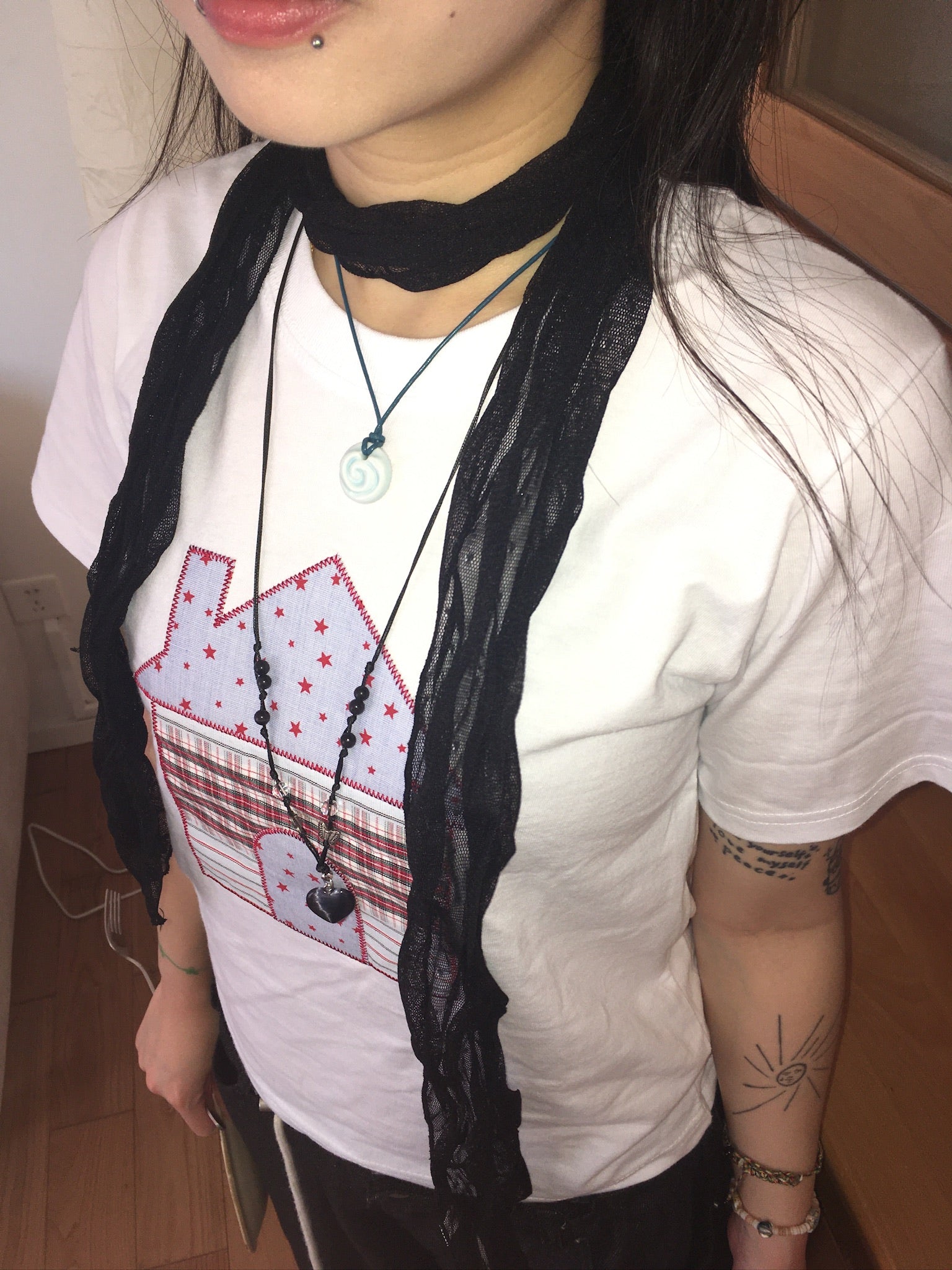 dot mesh scarf (black)