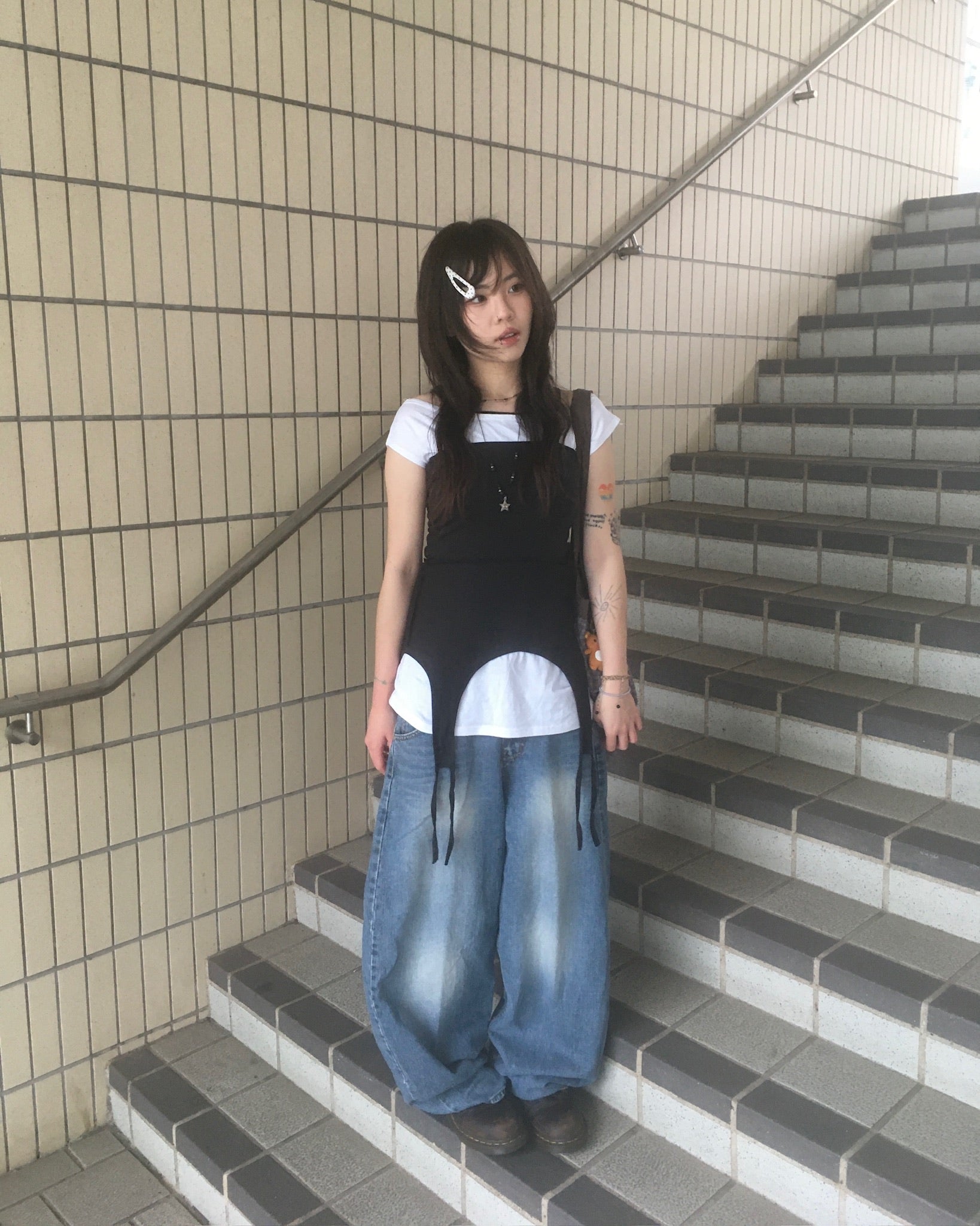 two-piece layered tee (black/white)