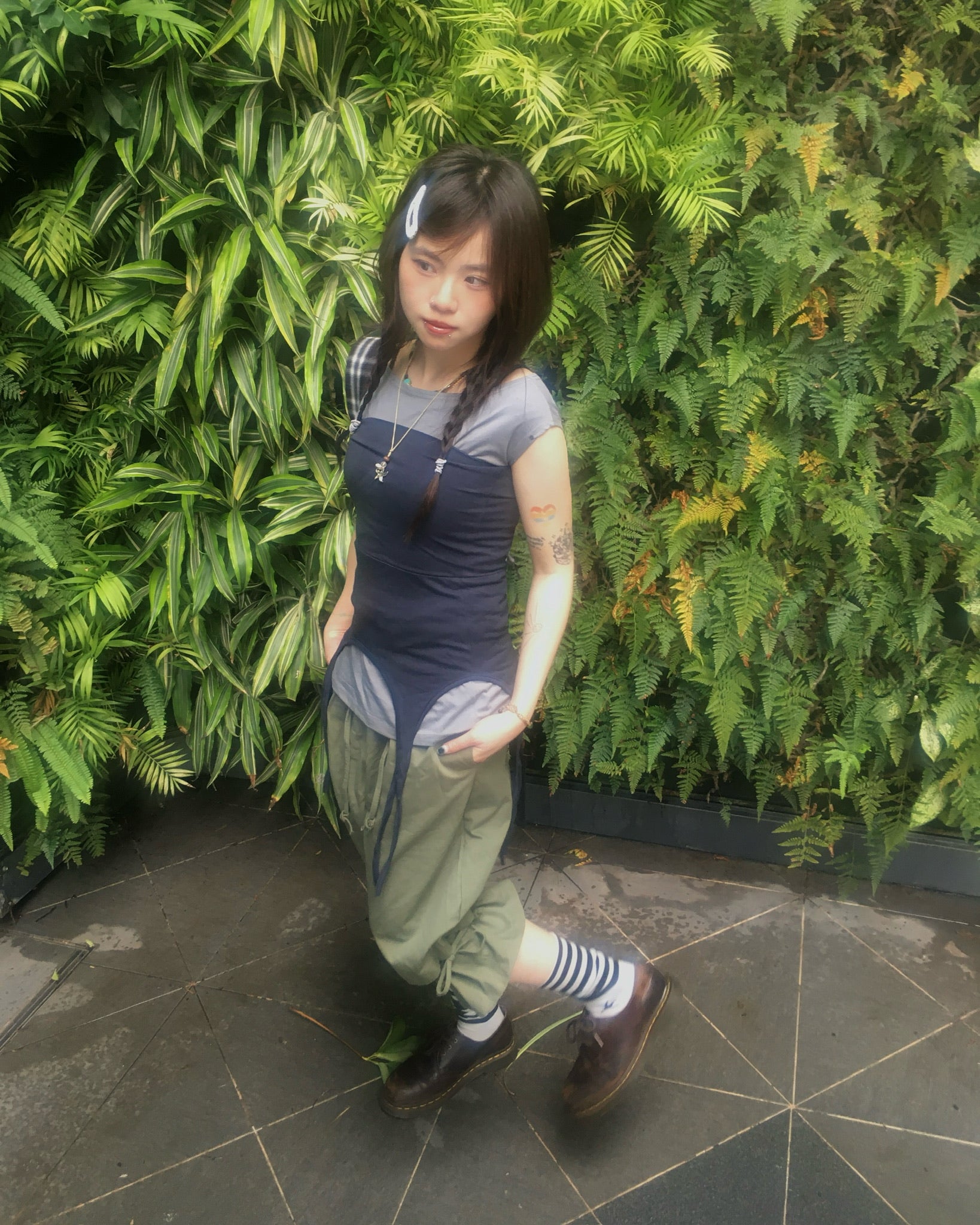 two-piece layered tee (navy/grey)
