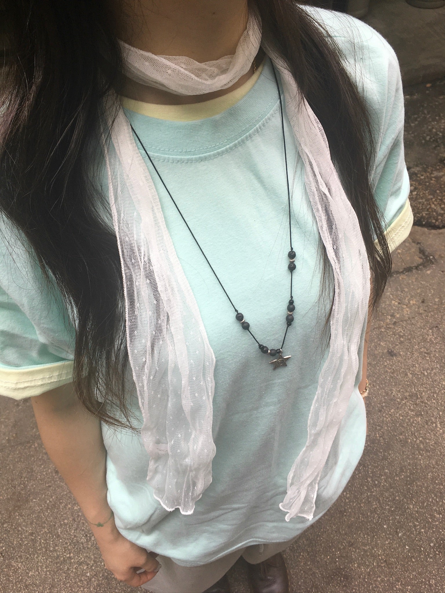 (★1+1) layered crop tee (mint+lemon)
