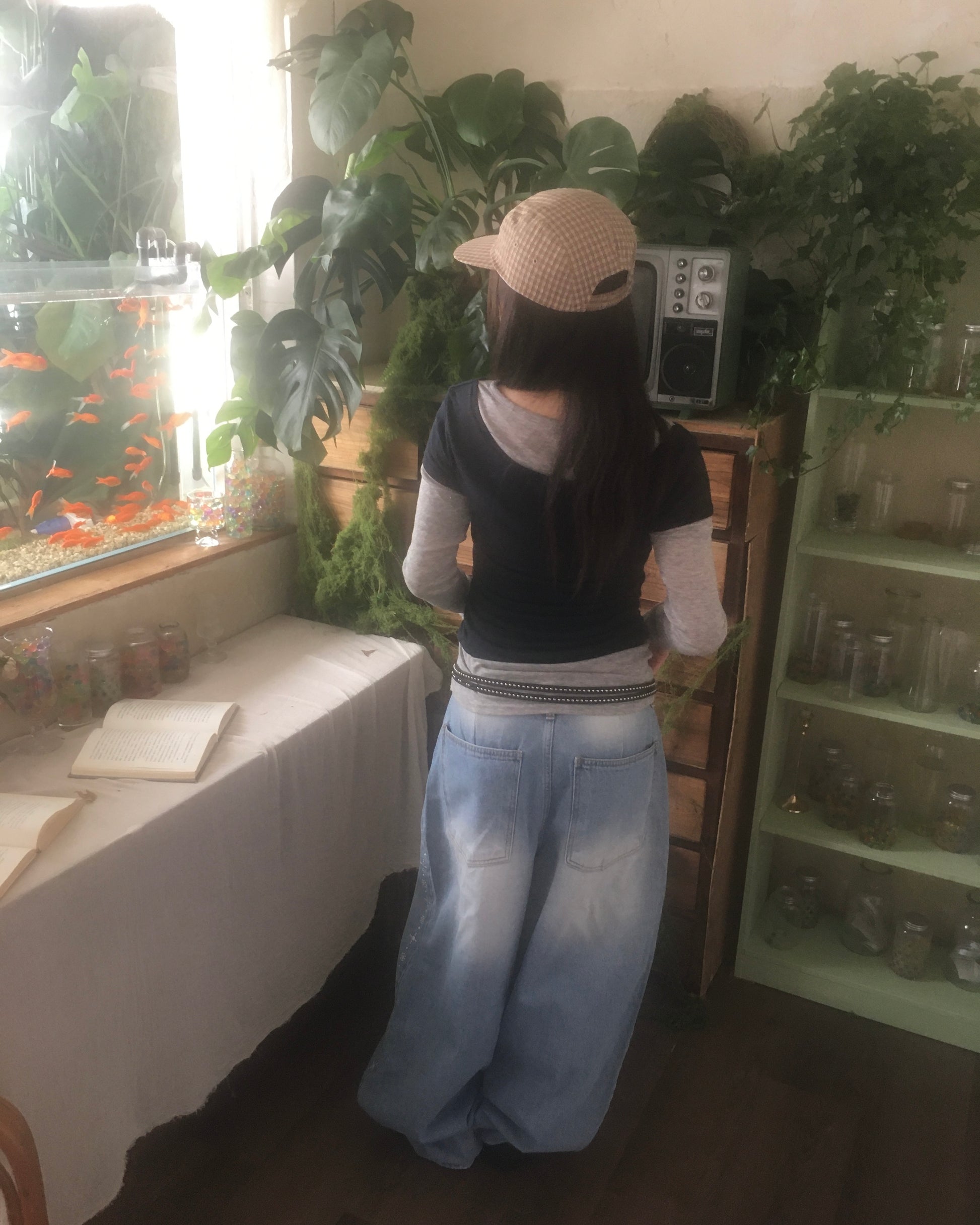 studded balloon jeans (blue)