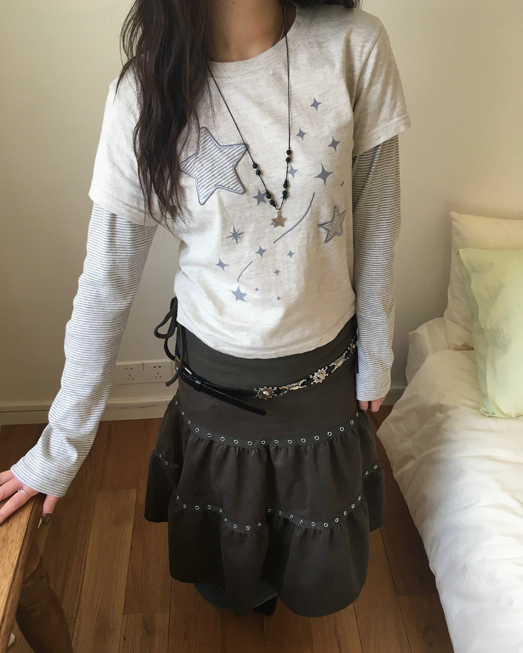 (★BEST) star stripe layered tee (oatmeal)