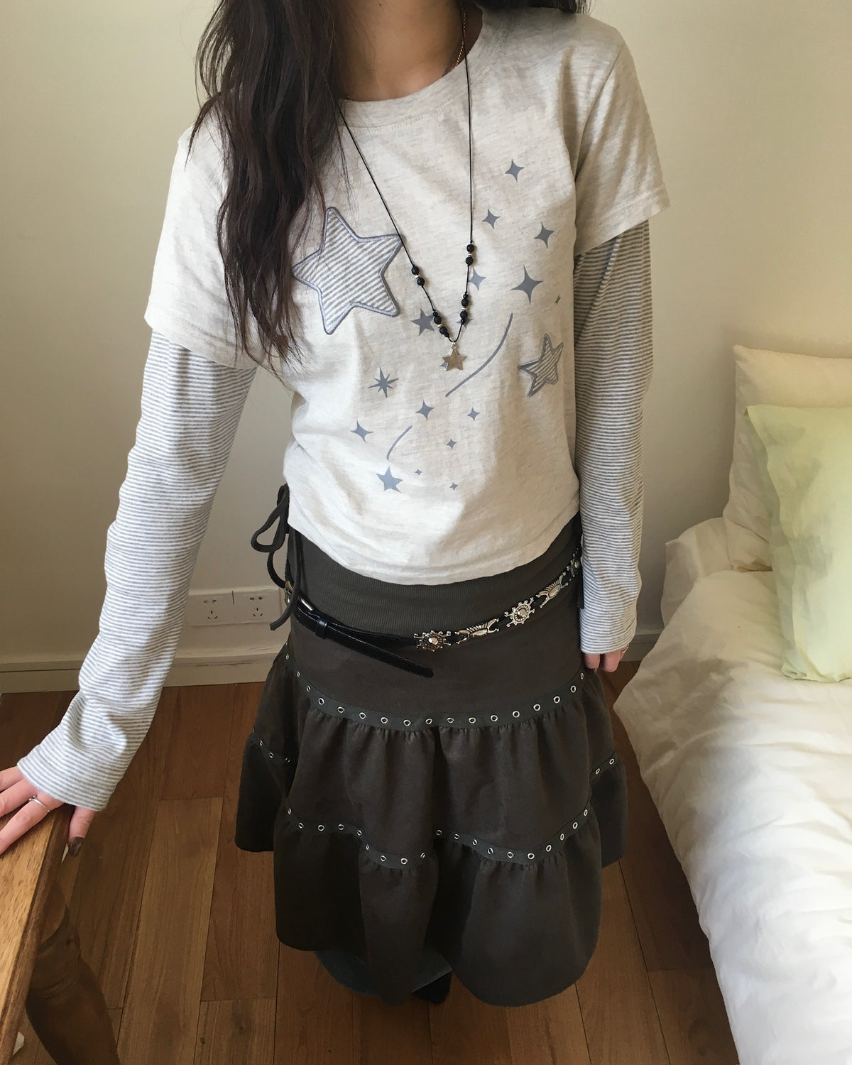 (★best) star stripe layered tee (oatmeal)